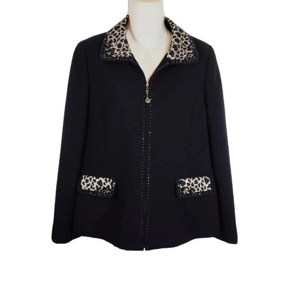 SALE!    Montini 88 Blazer Jacket Small S Black Jewel Zip Front - Picture 1 of 9